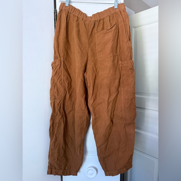SOLD - Toast Side Pocket Garment Dyed Linen Trouser in Burnt Orange Brown - Picture 11 of 11